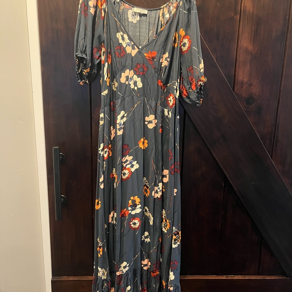 Vibrant Lovestitch  Navy, Orange and Red Puff Sleeve Maxi Sundress